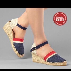 Diegos Espadrilles, VGUC, Red/White/Blue, Wedge, Size 38 (8), 2 1/2" heel